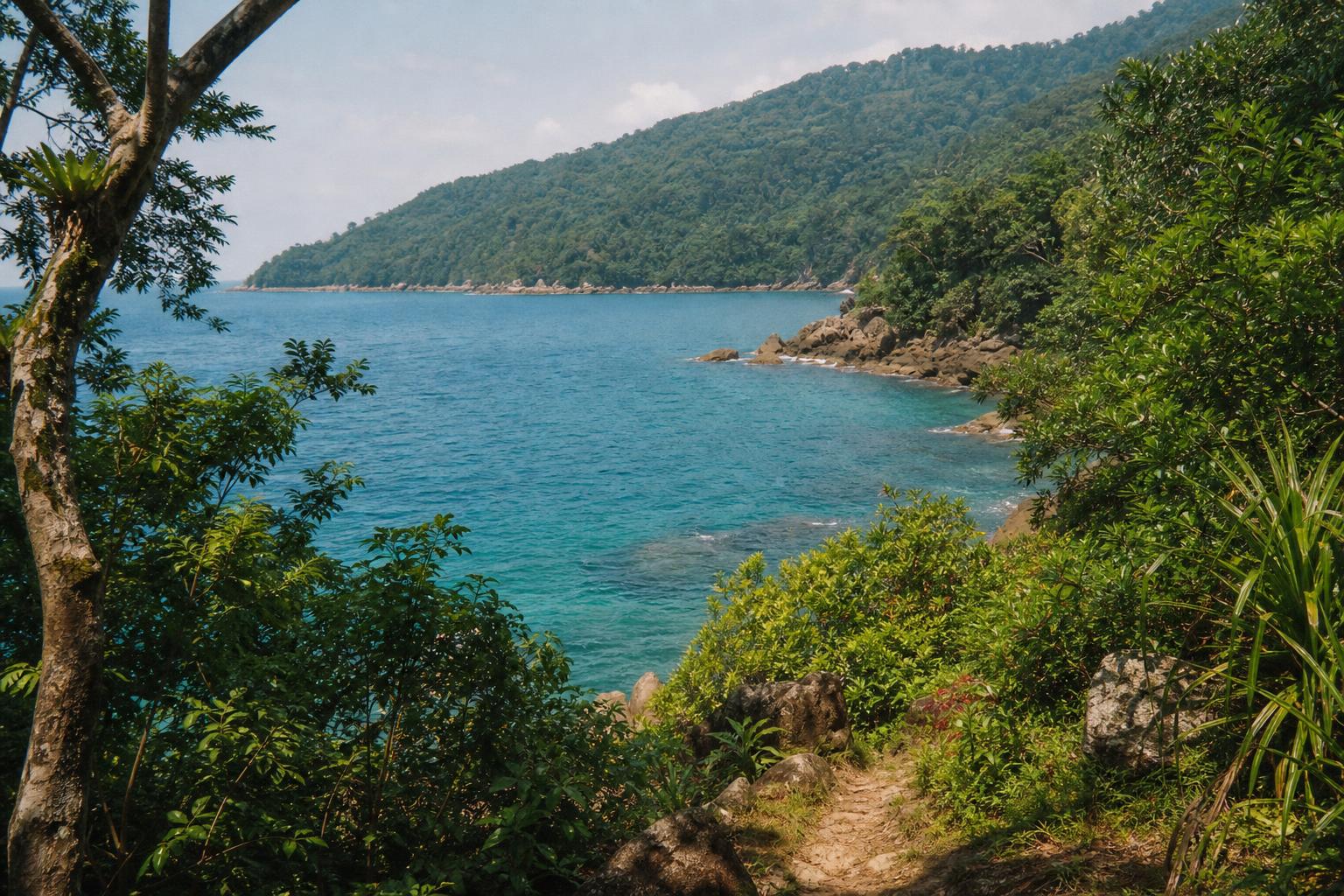 Enseada cercada pela Mata Atlântica em Ilhabela